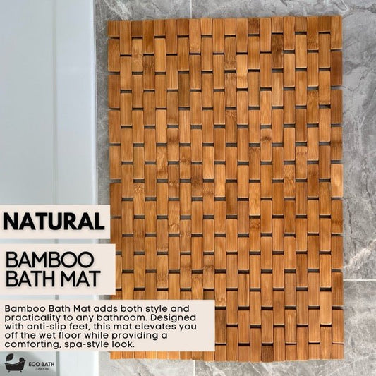 Eco Bath London Bamboo Bath Mat - Roll Up Shower Mat, Anti-Slip and Waterproof Bathroom Spa Shower Mat - Wear Yaani