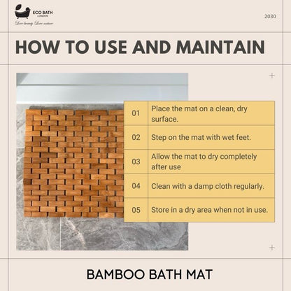 Eco Bath London Bamboo Bath Mat - Roll Up Shower Mat, Anti-Slip and Waterproof Bathroom Spa Shower Mat - Wear Yaani