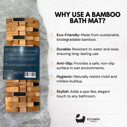 Eco Bath London Bamboo Bath Mat - Roll Up Shower Mat, Anti-Slip and Waterproof Bathroom Spa Shower Mat - Wear Yaani
