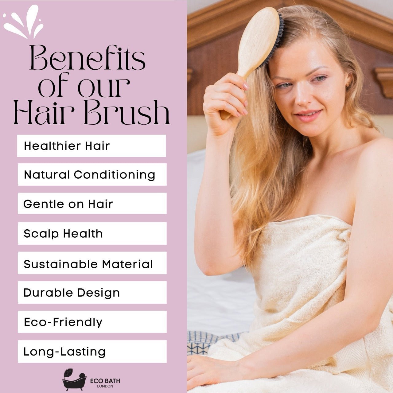 Eco Bath London Bamboo Hair Brush with Boar Bristles - Eco-Friendly Detangling Hairbrush for All Hair Types - Wear Yaani