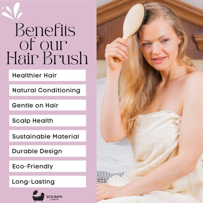 Eco Bath London Bamboo Hair Brush with Boar Bristles - Eco-Friendly Detangling Hairbrush for All Hair Types - Wear Yaani