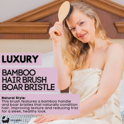 Eco Bath London Bamboo Hair Brush with Boar Bristles - Eco-Friendly Detangling Hairbrush for All Hair Types - Wear Yaani