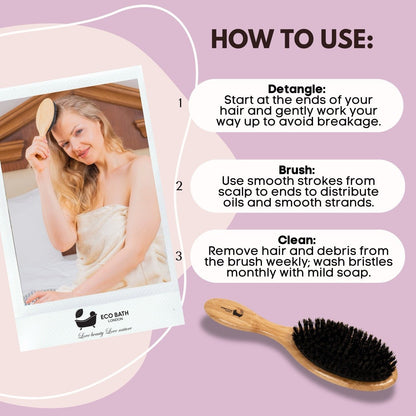 Eco Bath London Bamboo Hair Brush with Boar Bristles - Eco-Friendly Detangling Hairbrush for All Hair Types - Wear Yaani