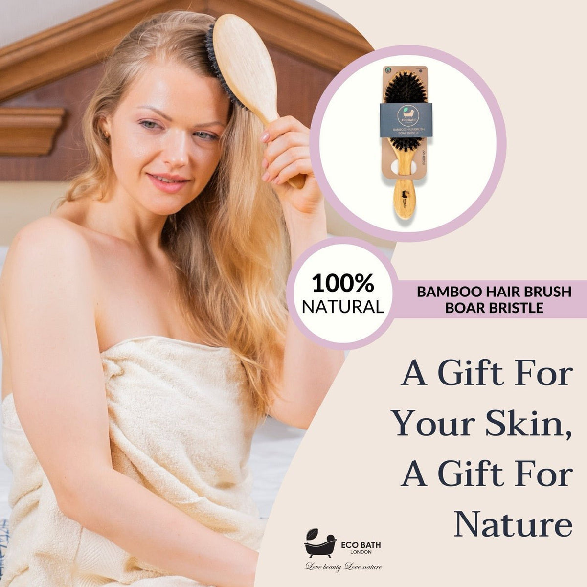 Eco Bath London Bamboo Hair Brush with Boar Bristles - Eco-Friendly Detangling Hairbrush for All Hair Types - Wear Yaani