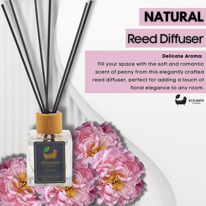 Eco Bath London Peony Reed Diffuser - Beautiful Bouquet of Peonies Fragrance, Intensive, Fresh & Long Lasting Room Diffuser, 100ml (3.38 Fl.Oz) - Wear Yaani