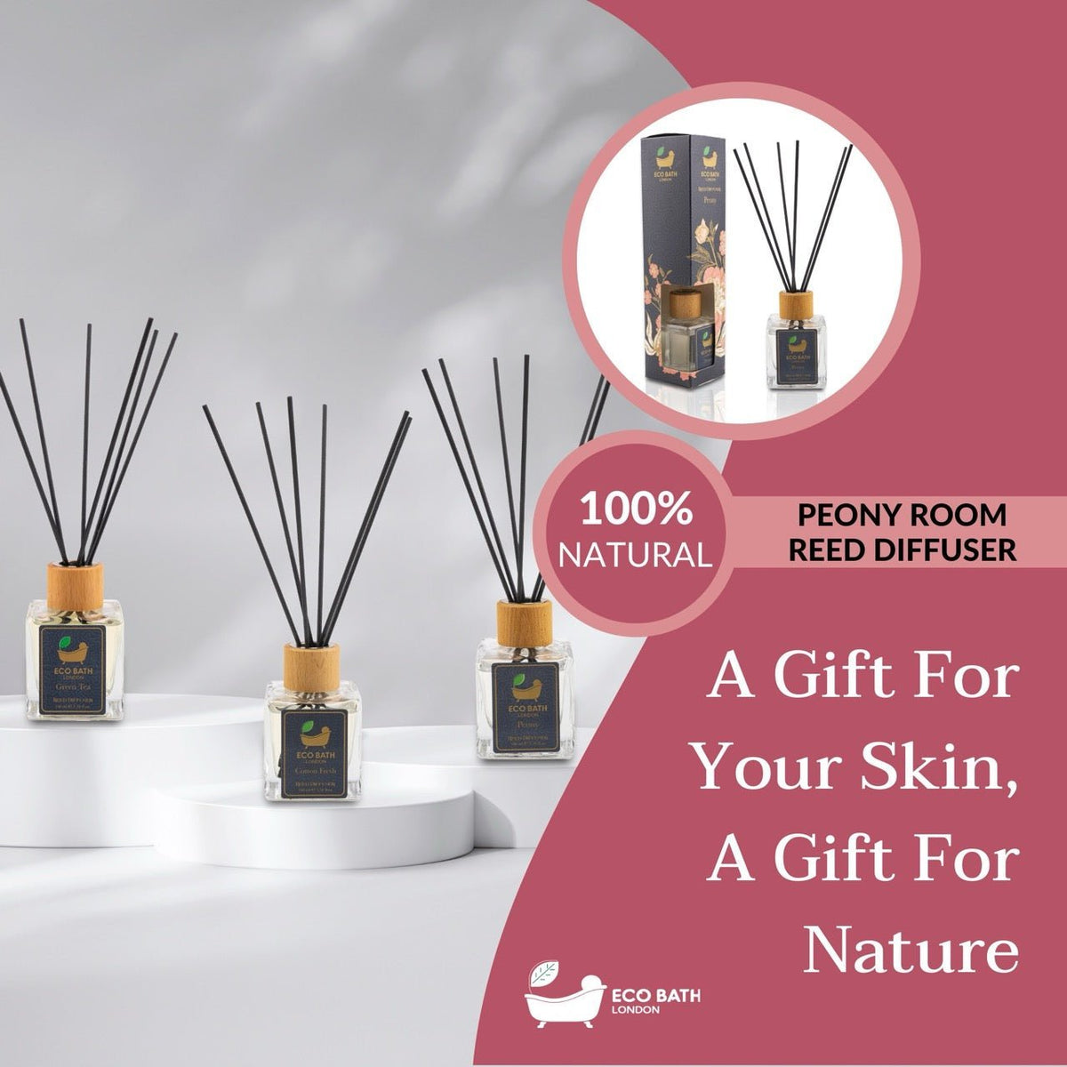 Eco Bath London Peony Reed Diffuser - Beautiful Bouquet of Peonies Fragrance, Intensive, Fresh & Long Lasting Room Diffuser, 100ml (3.38 Fl.Oz) - Wear Yaani