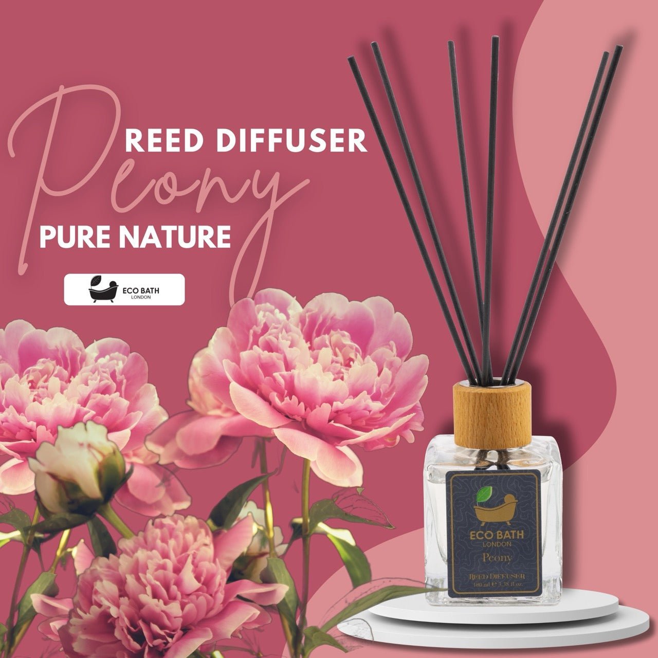 Eco Bath London Peony Reed Diffuser - Beautiful Bouquet of Peonies Fragrance, Intensive, Fresh & Long Lasting Room Diffuser, 100ml (3.38 Fl.Oz) - Wear Yaani