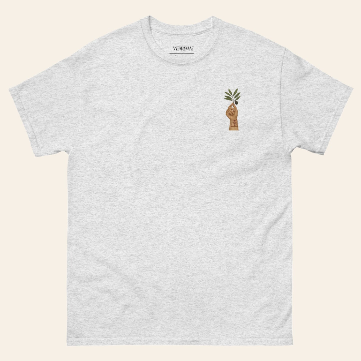 Embroidered Olive & Tatreez T-Shirt – Palestinian Peace Symbol - Wear Yaani