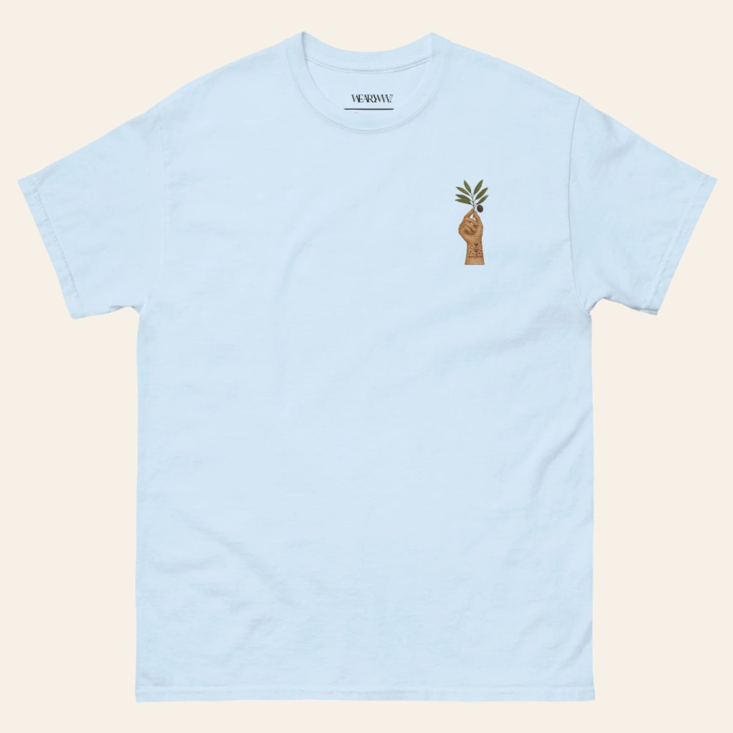 Embroidered Olive & Tatreez T-Shirt – Palestinian Peace Symbol - Wear Yaani