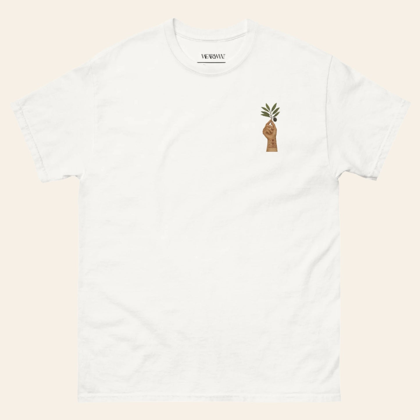 Embroidered Olive & Tatreez T-Shirt – Palestinian Peace Symbol - Wear Yaani