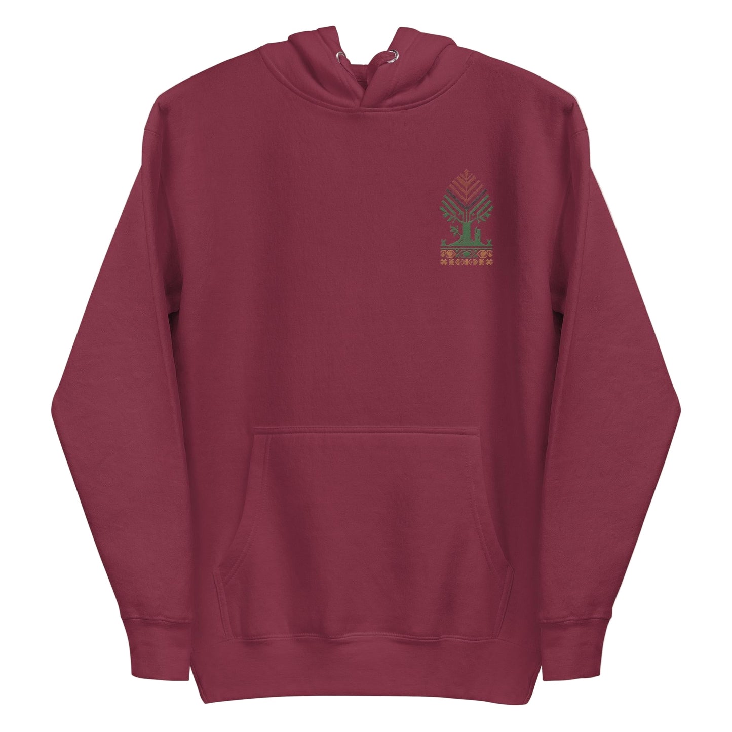 Embroidered Roots hoodie with Palestinian & Irish heritage tree design