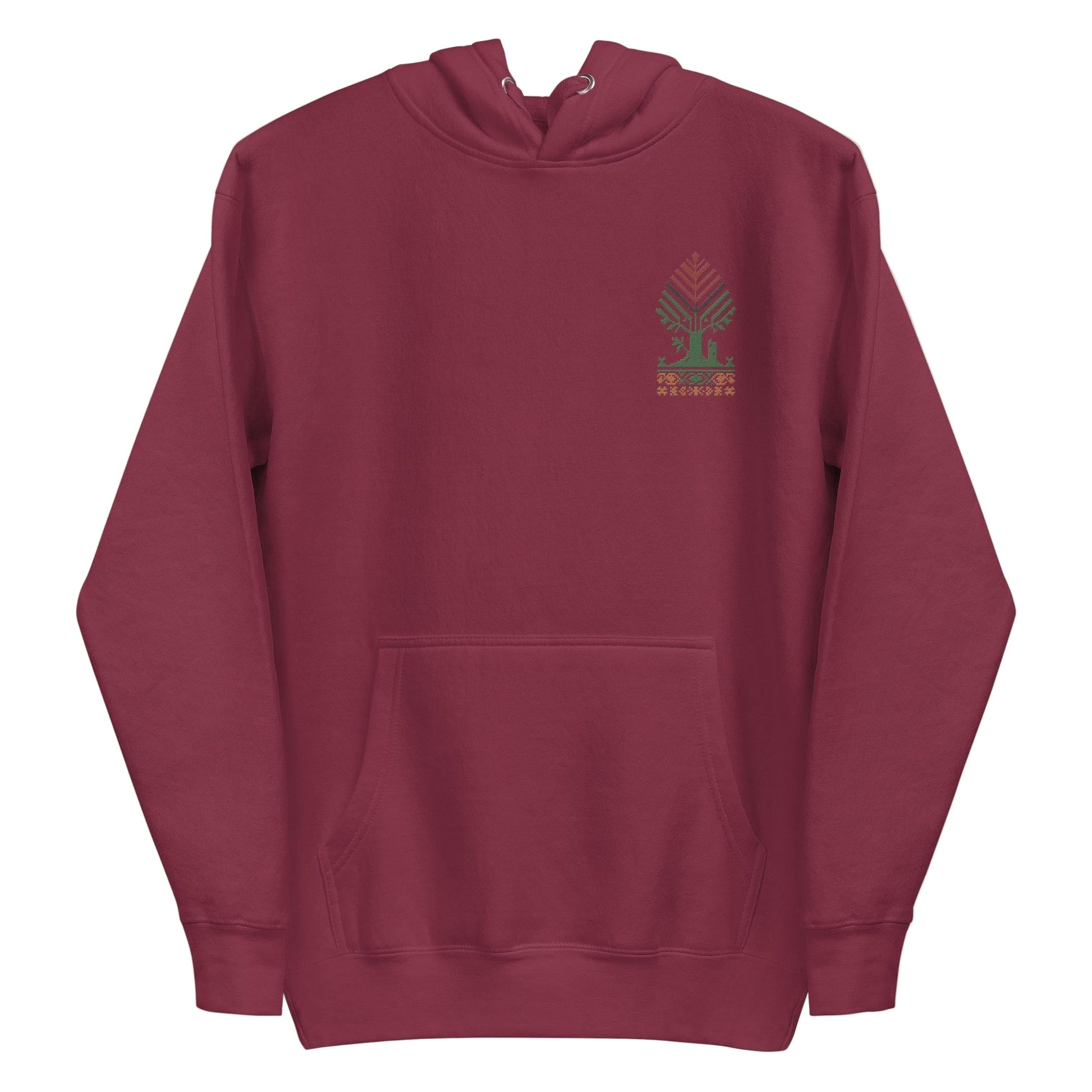Embroidered Roots hoodie with Palestinian & Irish heritage tree design