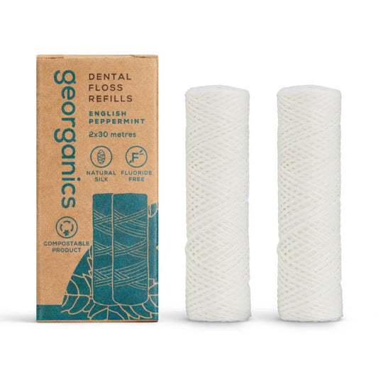 Georganics English Peppermint Dental Floss Refill 2 x 30m – Compostable Corn PLA - Wear Yaani