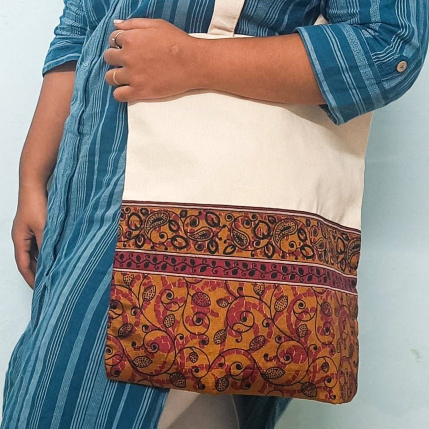Half sari, half cotton tote bag, ethically handmade in India - Wear Yaani