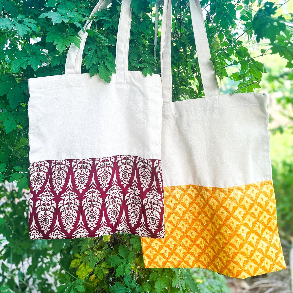 Half sari, half cotton tote bag, ethically handmade in India - Wear Yaani