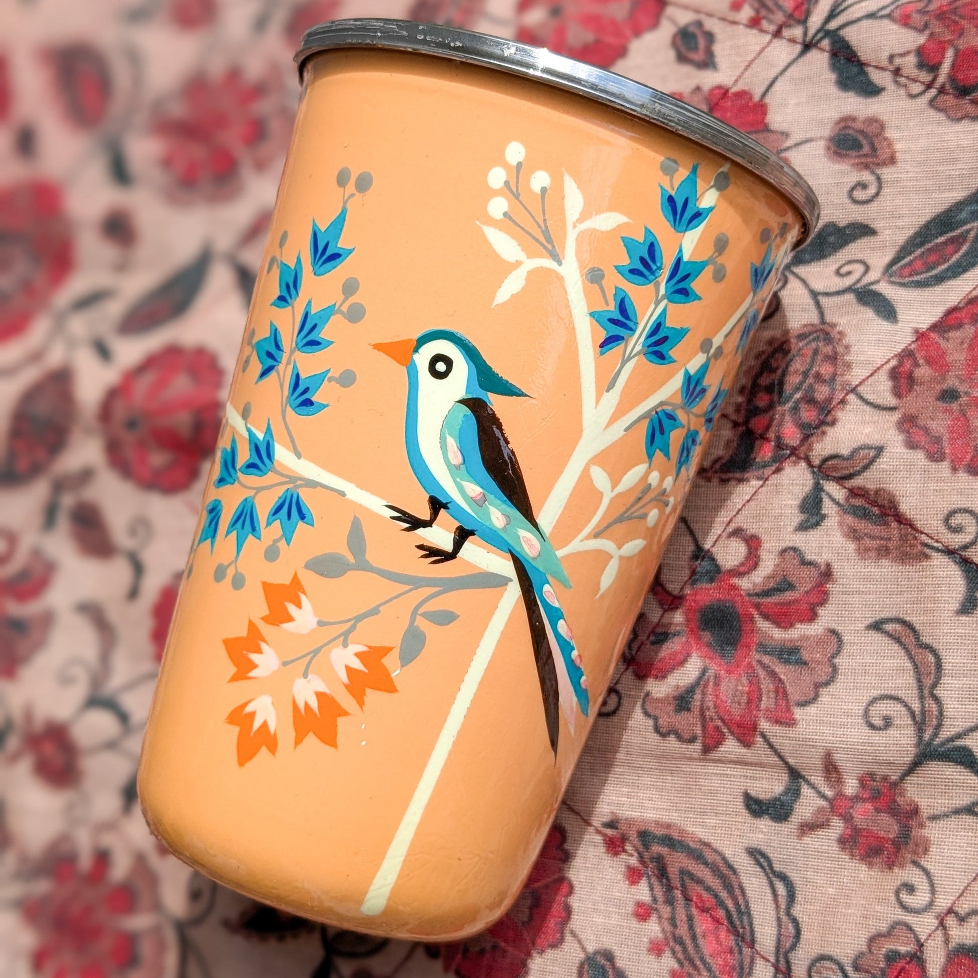 Hand-Painted Stainless Steel Tumblers, Food Safe, Kashmiri Hand Painted 400ml Drinking Cups - Wear Yaani