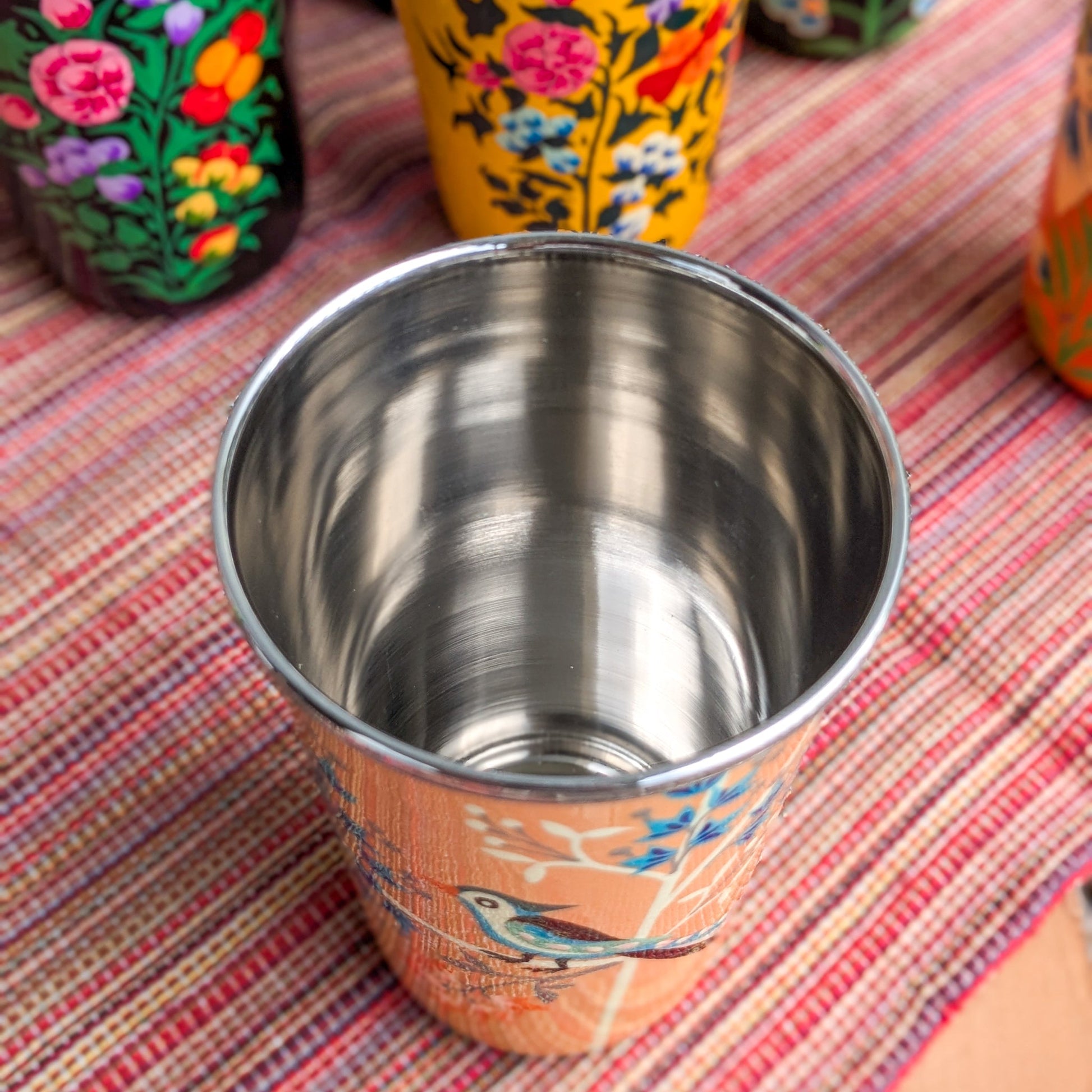 Hand-Painted Stainless Steel Tumblers, Food Safe, Kashmiri Hand Painted 400ml Drinking Cups - Wear Yaani