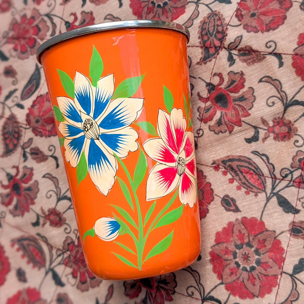 Hand-Painted Stainless Steel Tumblers, Food Safe, Kashmiri Hand Painted 400ml Drinking Cups - Wear Yaani