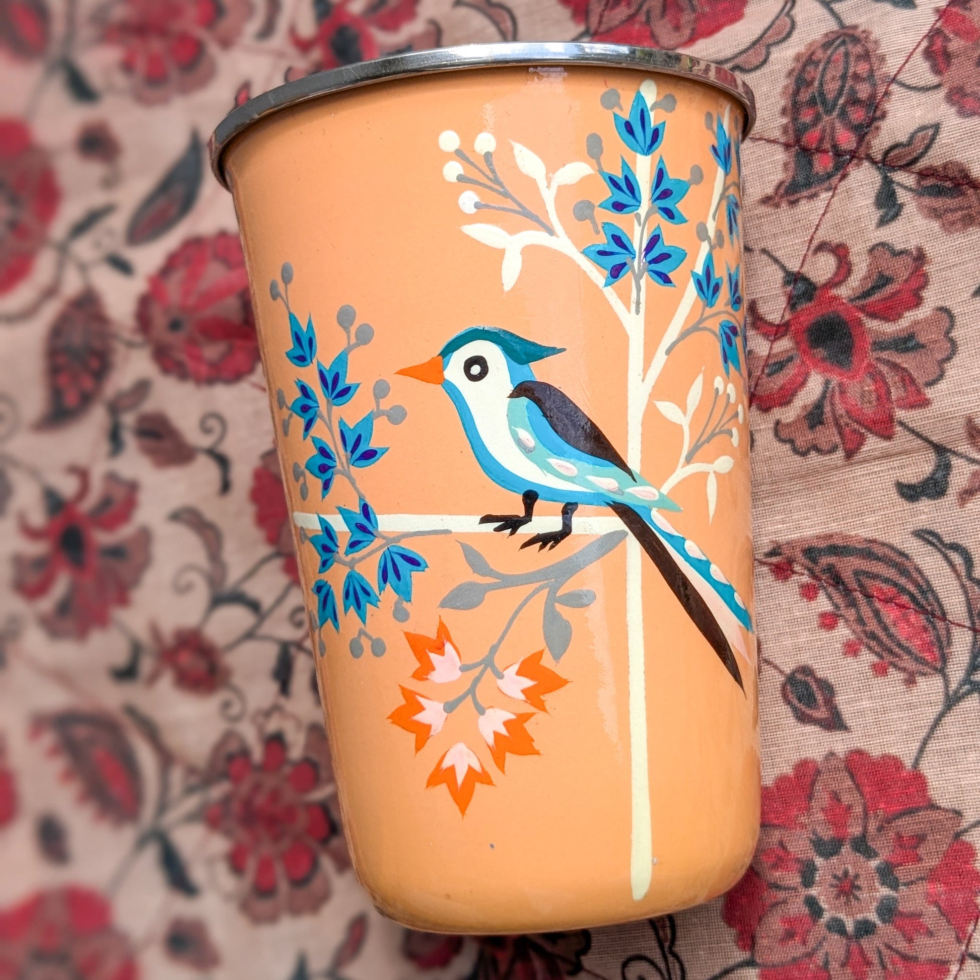 Hand-Painted Stainless Steel Tumblers, Food Safe, Kashmiri Hand Painted 400ml Drinking Cups - Wear Yaani