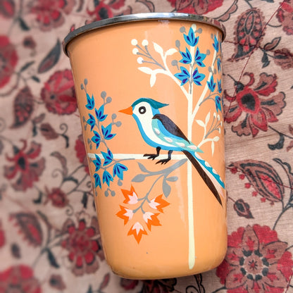 Hand-Painted Stainless Steel Tumblers, Food Safe, Kashmiri Hand Painted 400ml Drinking Cups - Wear Yaani