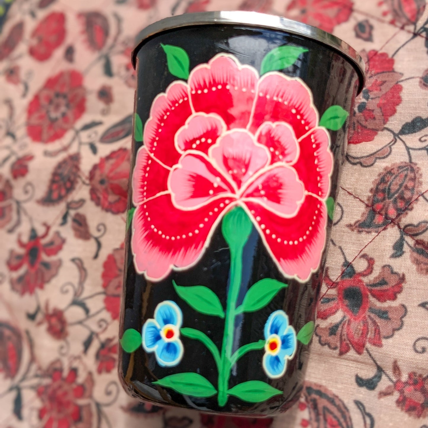 Hand-Painted Stainless Steel Tumblers, Food Safe, Kashmiri Hand Painted 400ml Drinking Cups - Wear Yaani
