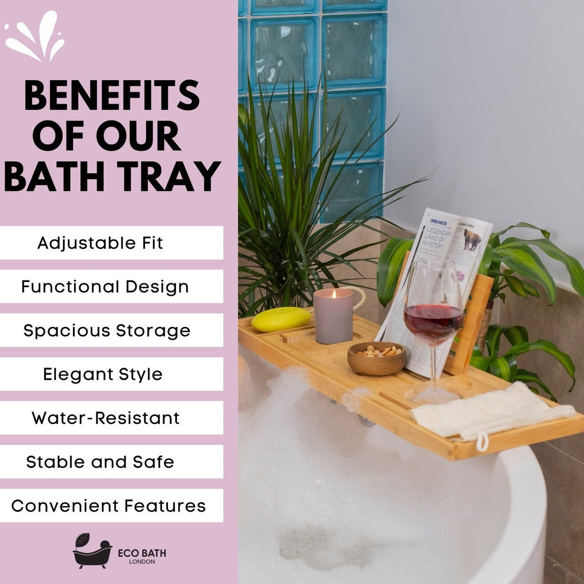 Luxury Eco-Friendly Bamboo Bath Tray - Wear Yaani