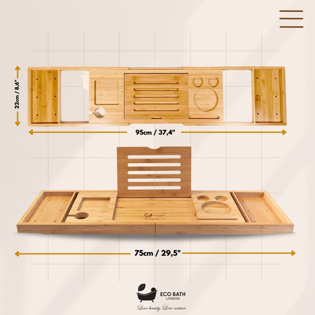 Luxury Eco-Friendly Bamboo Bath Tray