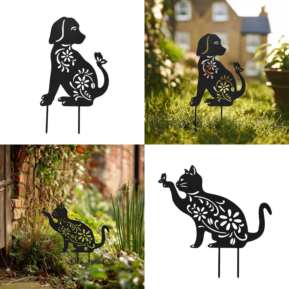 Metal Cat and Dog Silhouette Garden Ornament - Wear Yaani