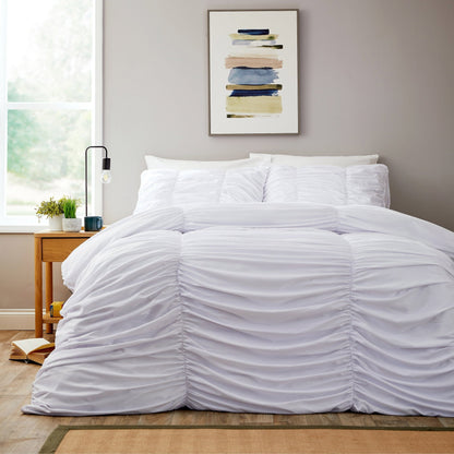 OLIVIA ROCCO Textured Pintuck Ruffles Pleated Microfibre Duvet Cover Set With Pillowcases - Wear Yaani