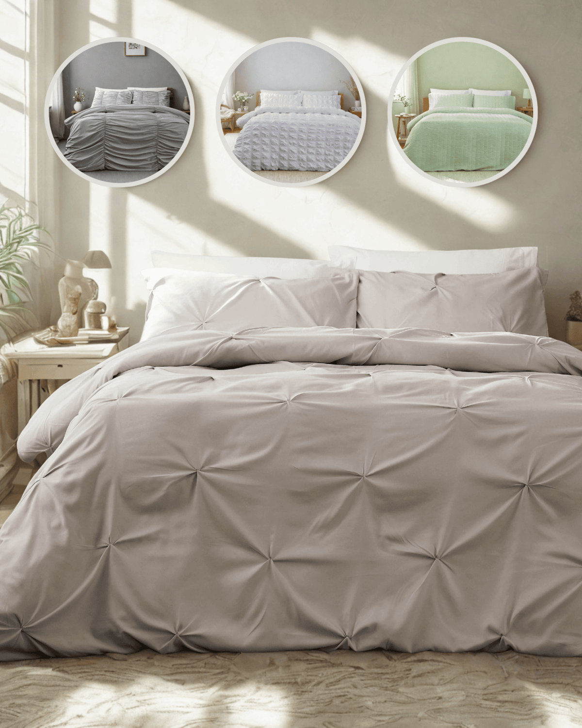 OLIVIA ROCCO Textured Pintuck Ruffles Pleated Microfibre Duvet Cover Set With Pillowcases - Wear Yaani