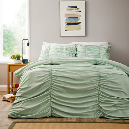 OLIVIA ROCCO Textured Pintuck Ruffles Pleated Microfibre Duvet Cover Set With Pillowcases - Wear Yaani