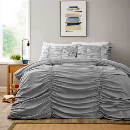 OLIVIA ROCCO Textured Pintuck Ruffles Pleated Microfibre Duvet Cover Set With Pillowcases - Wear Yaani