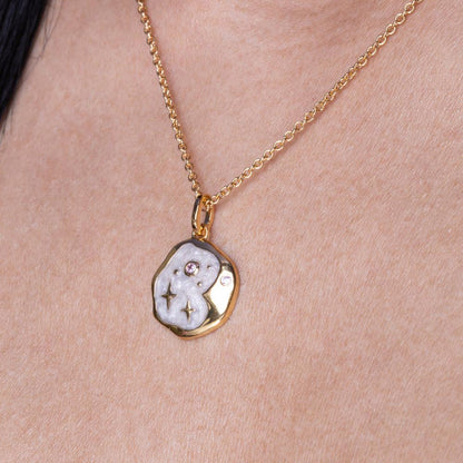 Pink Opal and Pearl Enamel Starry Night Gold Necklace - Wear Yaani