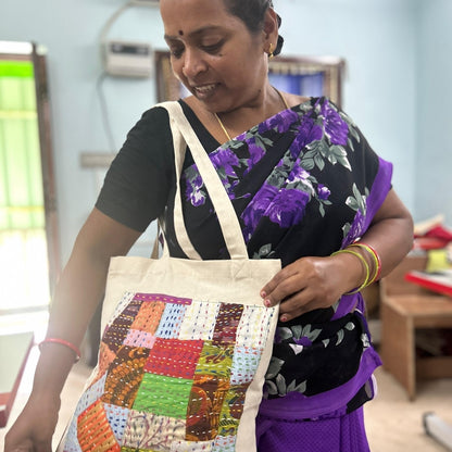 Sari patchwork cotton tote bag - Wear Yaani