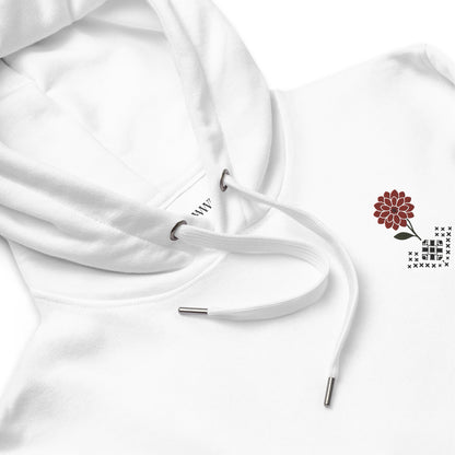 The Dahlia hoodie in charcoal with oversized floral design